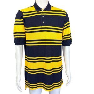 Polo Ralph Lauren Y2K Golf Shirt Mens Large Navy Blue/Yellow Striped Cotton Blen